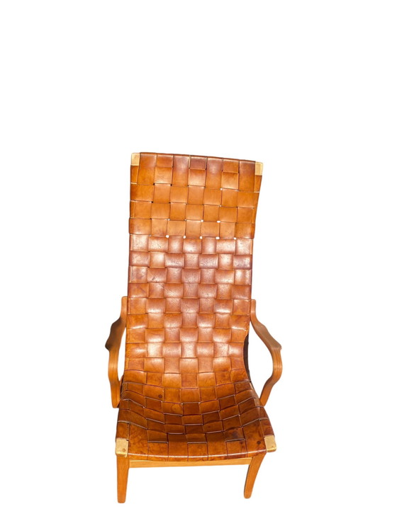 Image 1 of Eva Leather Woven High Back Lounge Chair By Bruno Mathsson