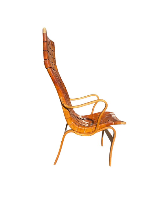 Image 1 of Eva Leather Woven High Back Lounge Chair By Bruno Mathsson