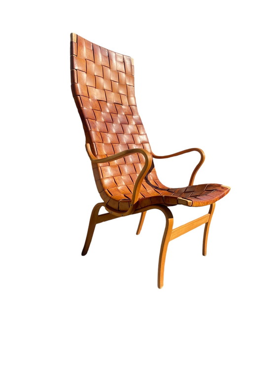 Image 1 of Eva Leather Woven High Back Lounge Chair By Bruno Mathsson