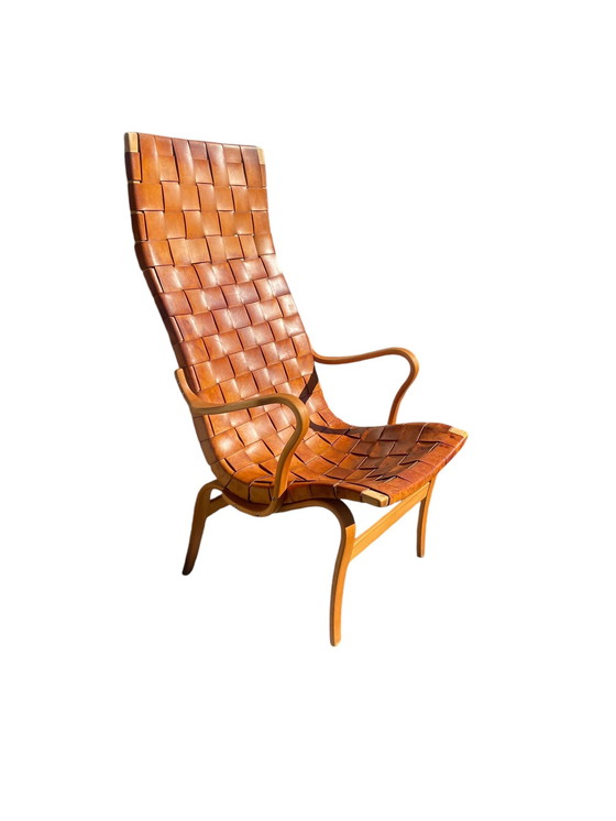 Image 1 of Eva Leather Woven High Back Lounge Chair By Bruno Mathsson