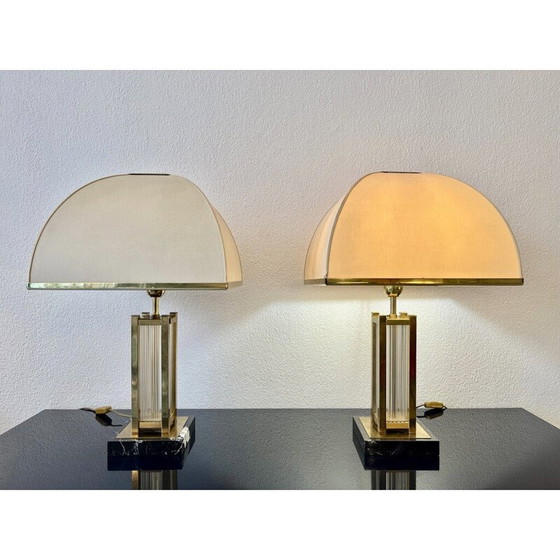 Image 1 of Pair of vintage brass and glass lamps by Romeo Rega, Italy 1970