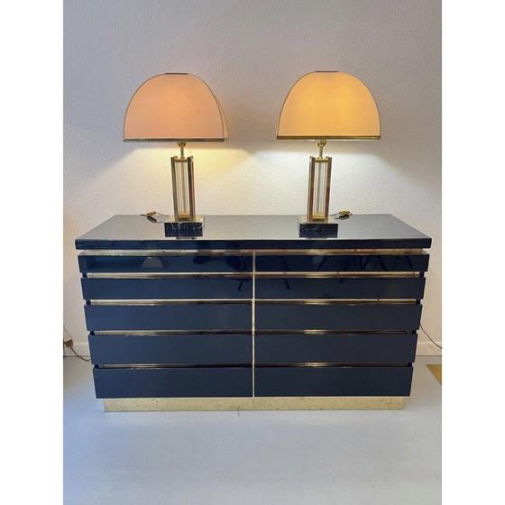 Image 1 of Pair of vintage brass and glass lamps by Romeo Rega, Italy 1970