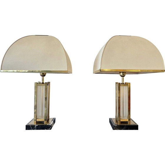 Image 1 of Pair of vintage brass and glass lamps by Romeo Rega, Italy 1970