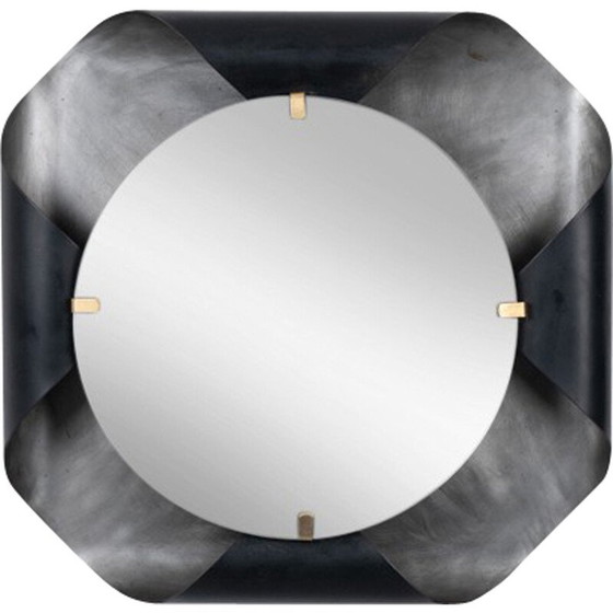 Image 1 of Vintage mirror with curved metal frame and gilded brass, France 1970