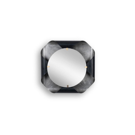 Specchio vintage con cornice in metallo curvato e ottone dorato, Francia 1970