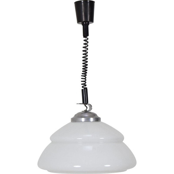 Image 1 of Lampadario vintage regolabile in vetro e metallo, Cecoslovacchia 1970