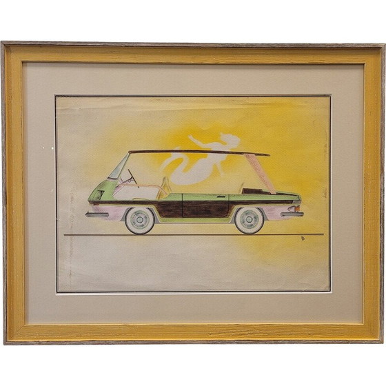 Image 1 of Vintage drawing "Prototype de voiture", France