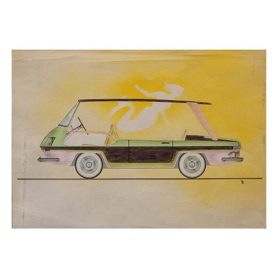 Image 1 of Vintage drawing "Prototype de voiture", France
