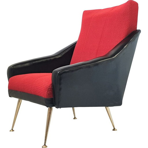 Vintage armchair in skai and fabric, 1960