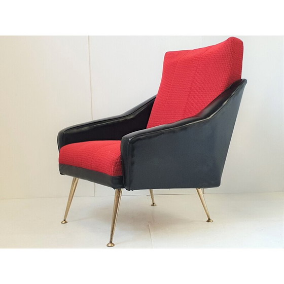 Image 1 of Vintage armchair in skai and fabric, 1960