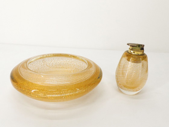 Image 1 of Murano Smoker Set Ashtray And Lighter Tommaso Barbi 1980