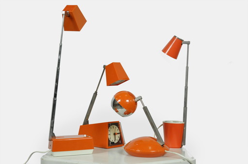 4x Eichoff Werke diverses lampes de table télescopiques orange / Koch Creations / 1970 Allemagne