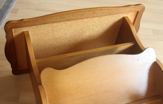 Image 1 of Mid - Century wooden newspaper trolley with ceramic tiles, on castors, vintage