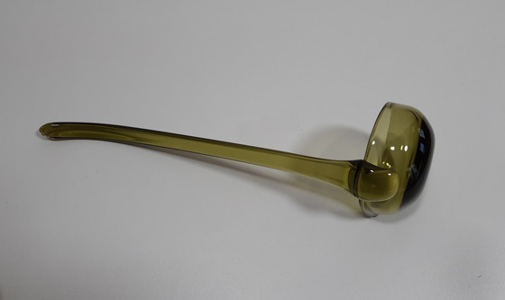 Image 1 of Olive Green/Green Violet Glass Bowl With Lid And Matching Glass Ladle With Spout.