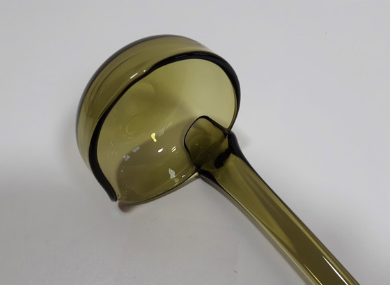 Image 1 of Olive Green/Green Violet Glass Bowl With Lid And Matching Glass Ladle With Spout.