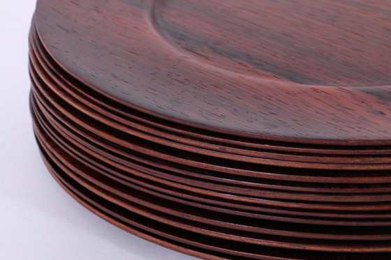 Image 1 of Vintage Danish Plywood Rosewood And Teak Plates From Morsbak, 1960S, Set Of 14