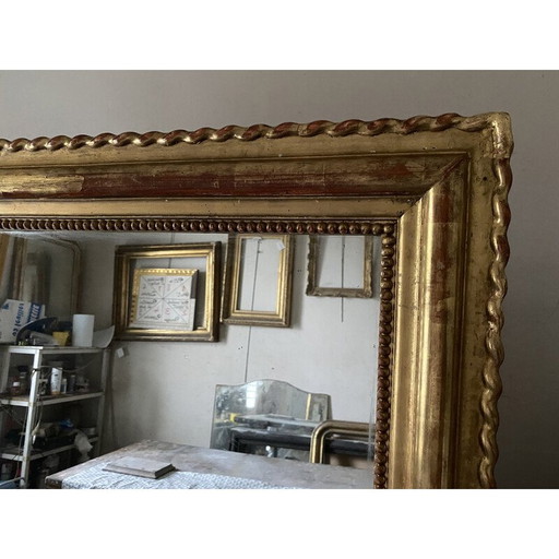 Specchio rettangolare dorato d'epoca di Luigi Filippo