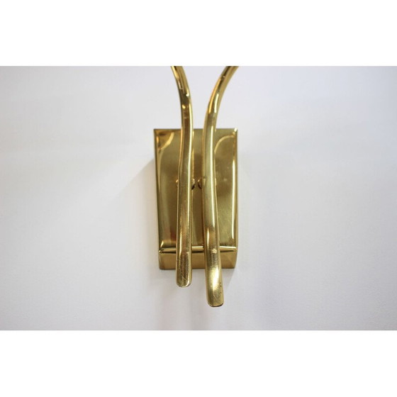 Image 1 of Set of 3 vintage brass and opaline wall lamps, 1970