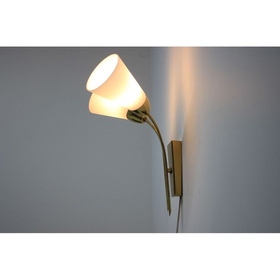 Image 1 of Set of 3 vintage brass and opaline wall lamps, 1970