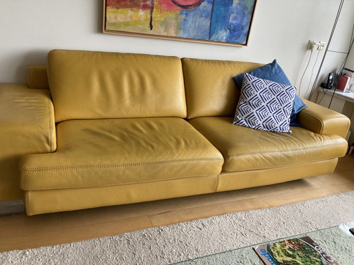 Roche Bobois Yellow Leather Sofa