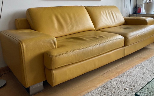 Roche Bobois Yellow Leather Sofa