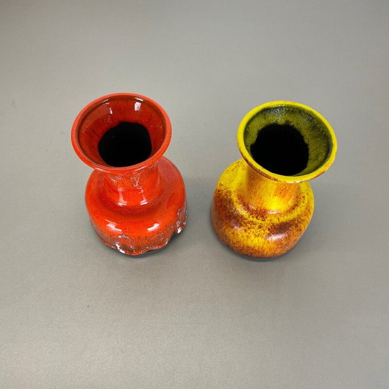 Image 1 of Pair of vintage pottery fat lava vases "Yellow-Red" by Jasba, Germany 1970s