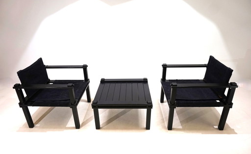 Bofinger Set Of 2 Farmer Lounge Chairs With Table By Gerd Lange, 1960