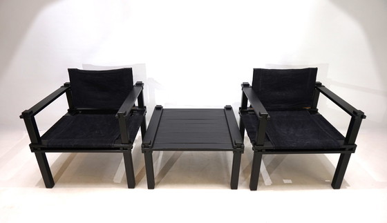 Image 1 of Bofinger Set Of 2 Farmer Lounge Chairs With Table By Gerd Lange, 1960