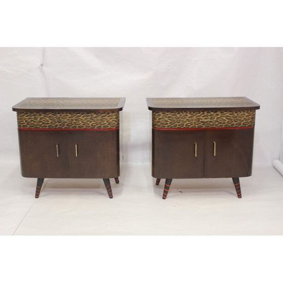 Image 1 of Coppia di comodini vintage con coperchio stampato, 1950-1960