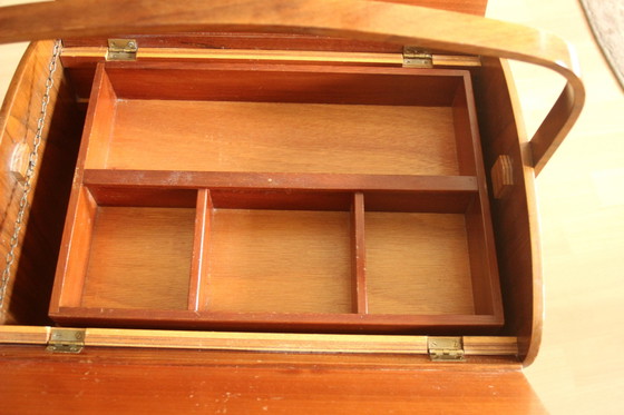 Image 1 of 1950S Sewing box on feet, handmade, hinged, vintage