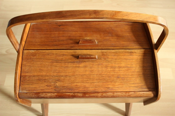 Image 1 of 1950S Sewing box on feet, handmade, hinged, vintage