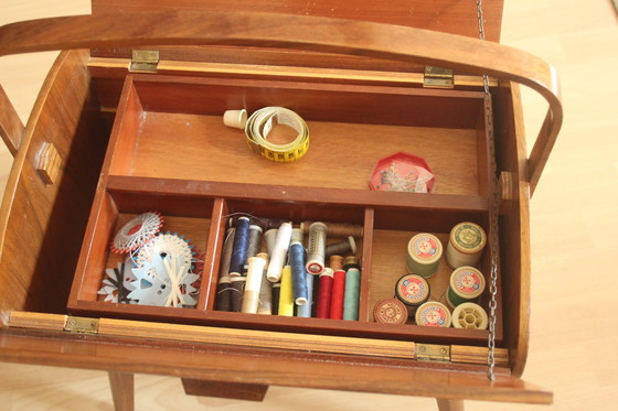 Image 1 of 1950S Sewing box on feet, handmade, hinged, vintage