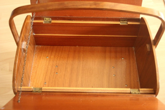 Image 1 of 1950S Sewing box on feet, handmade, hinged, vintage