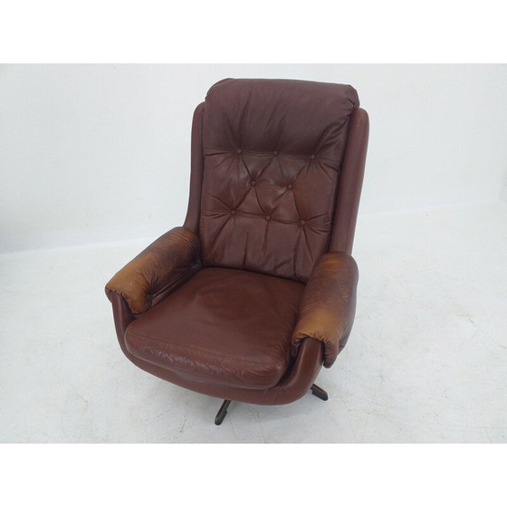 Image 1 of Mid Century Swivel Leather Armchair, PeeM, Finland, 1970s