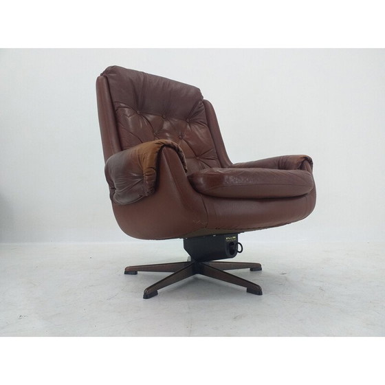 Image 1 of Mid Century Swivel Leather Armchair, PeeM, Finland, 1970s