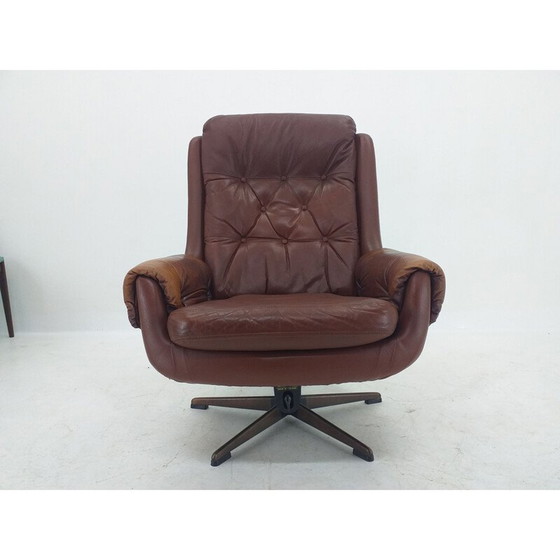Image 1 of Mid Century Swivel Leather Armchair, PeeM, Finland, 1970s