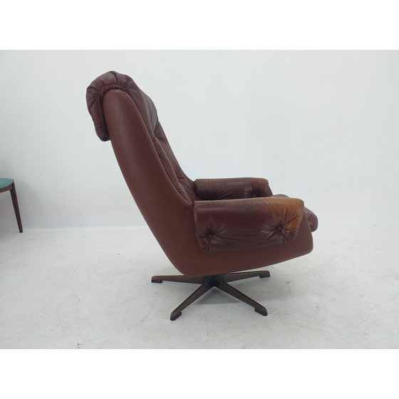 Image 1 of Mid Century Swivel Leather Armchair, PeeM, Finland, 1970s