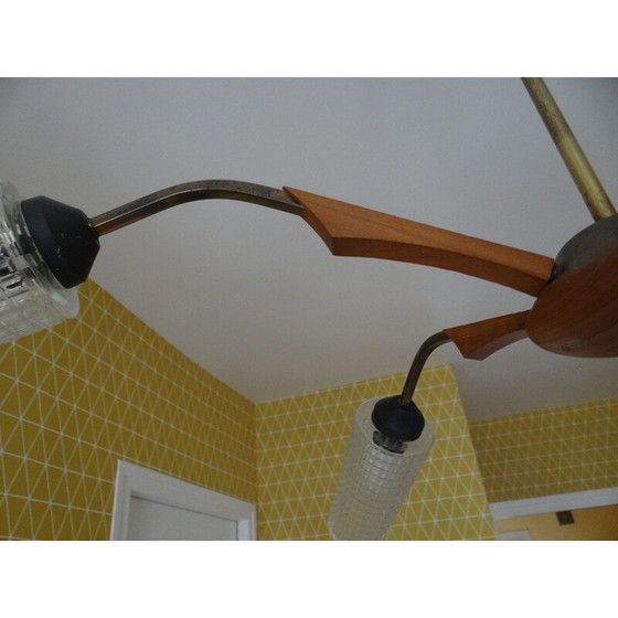 Image 1 of Vintage Scandinavian teak and glass Chandelier