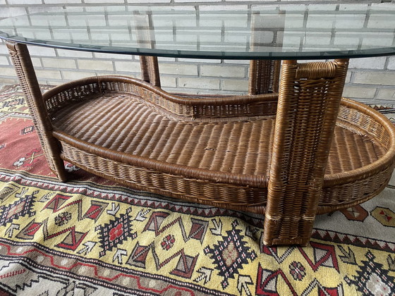 Image 1 of Vintage Rattan Glass Coffee Table