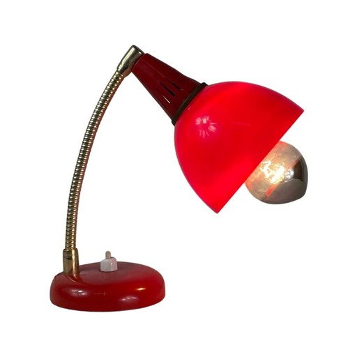 Lampada da scrivania rossa vintage - Collo in ottone