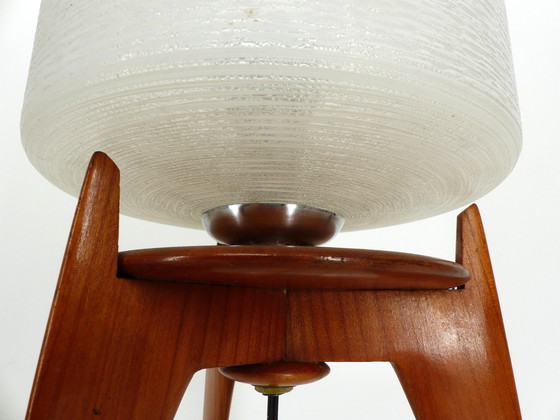Image 1 of Vintage Tripod Wood And Glass Table Lamp 1950 France