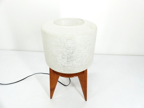 Image 1 of Vintage Tripod Wood And Glass Table Lamp 1950 France