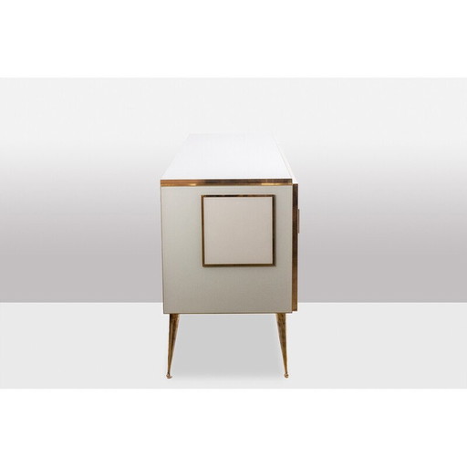 Vintage geometric sideboard in glass and gilded brass, Italy