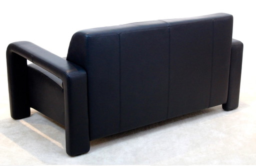 Marinelli Black Leather Two Seat Sofa, Italy