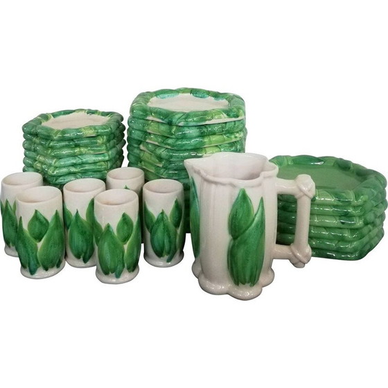Image 1 of Set of 31 Italian vintage service of tropical dishes and glasses by Colin Morrow for Arpex, 1970s