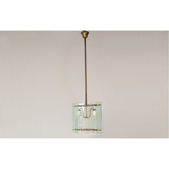 Image 1 of Lampada a sospensione Art Déco vintage in vetro e ottone, 1910