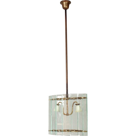 Image 1 of Lampada a sospensione Art Déco vintage in vetro e ottone, 1910