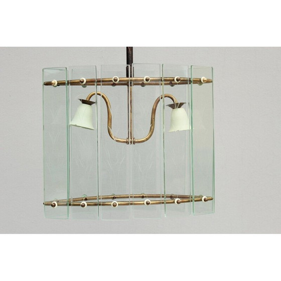 Image 1 of Lampada a sospensione Art Déco vintage in vetro e ottone, 1910