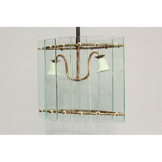 Image 1 of Lampada a sospensione Art Déco vintage in vetro e ottone, 1910