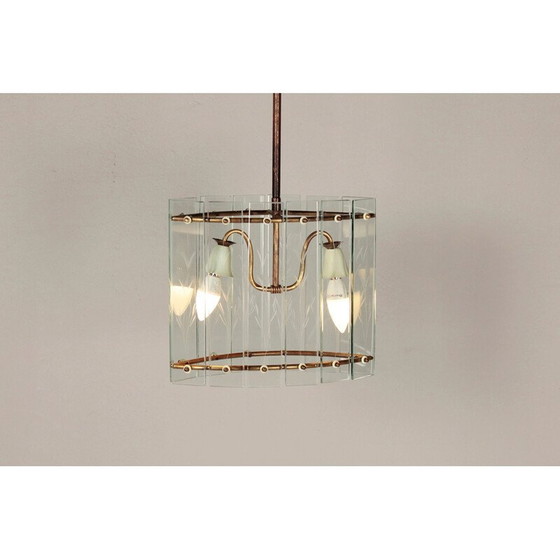 Image 1 of Lampada a sospensione Art Déco vintage in vetro e ottone, 1910